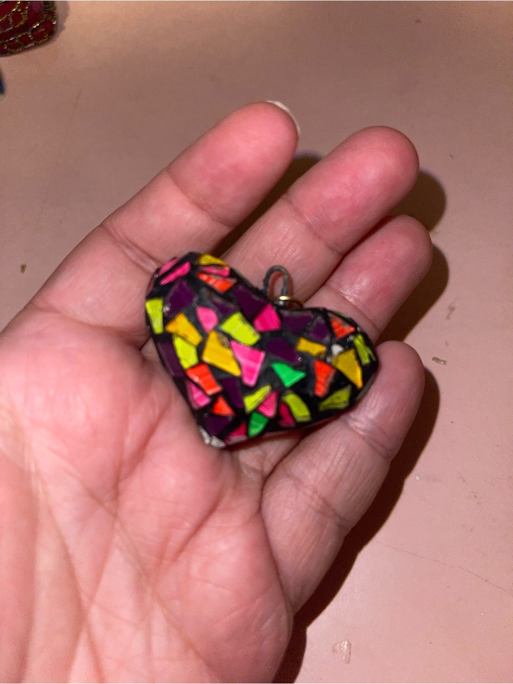 Mosaic Heart Pendant Multicolor Bright Tile Design